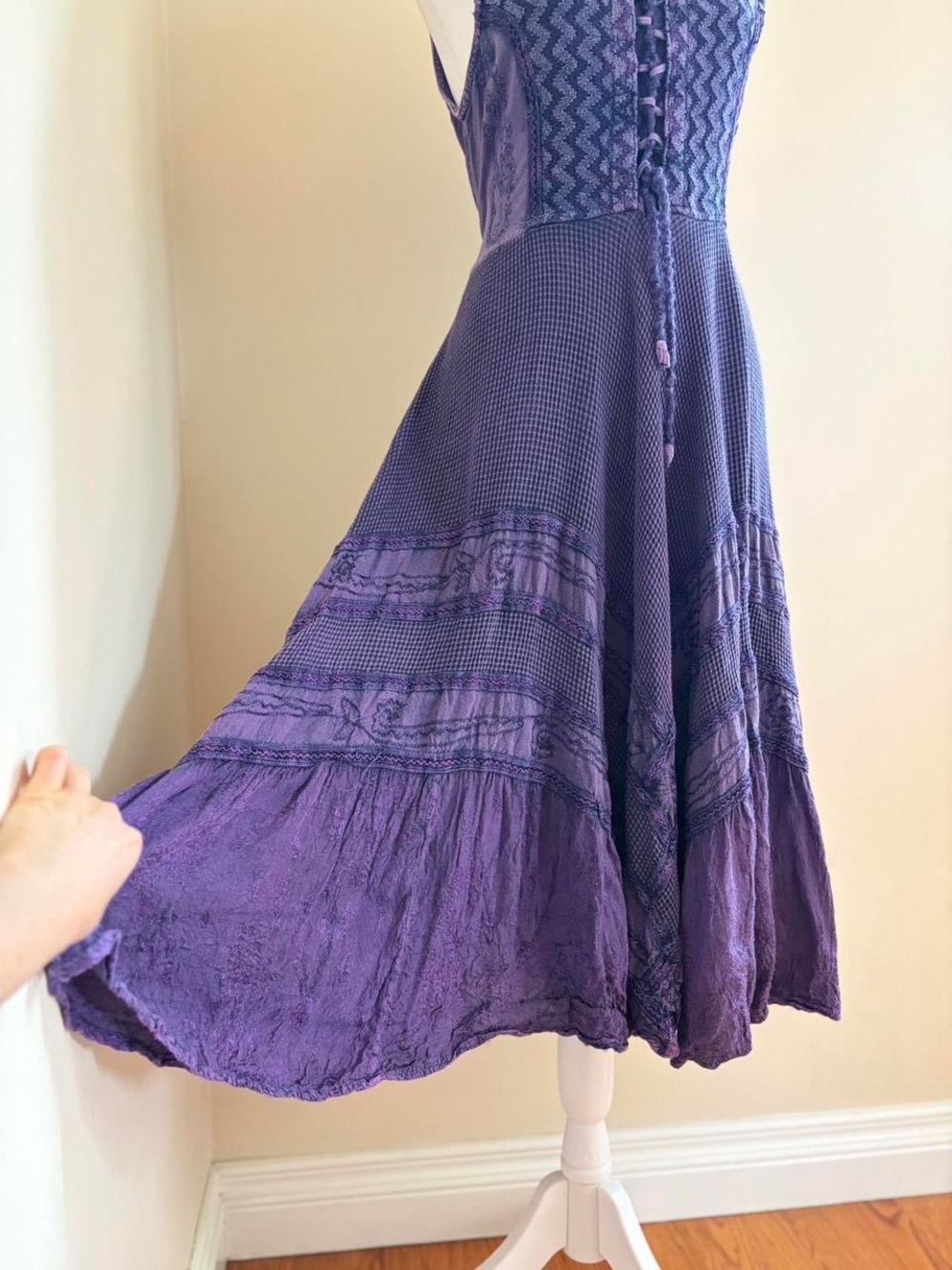 Vintage boho fairy corset dress floral paisley embroidered purple midi 90s Y2K - Picture 5 of 11